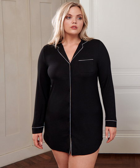 Robe-chemise à manches longues en jersey Essential, Noir