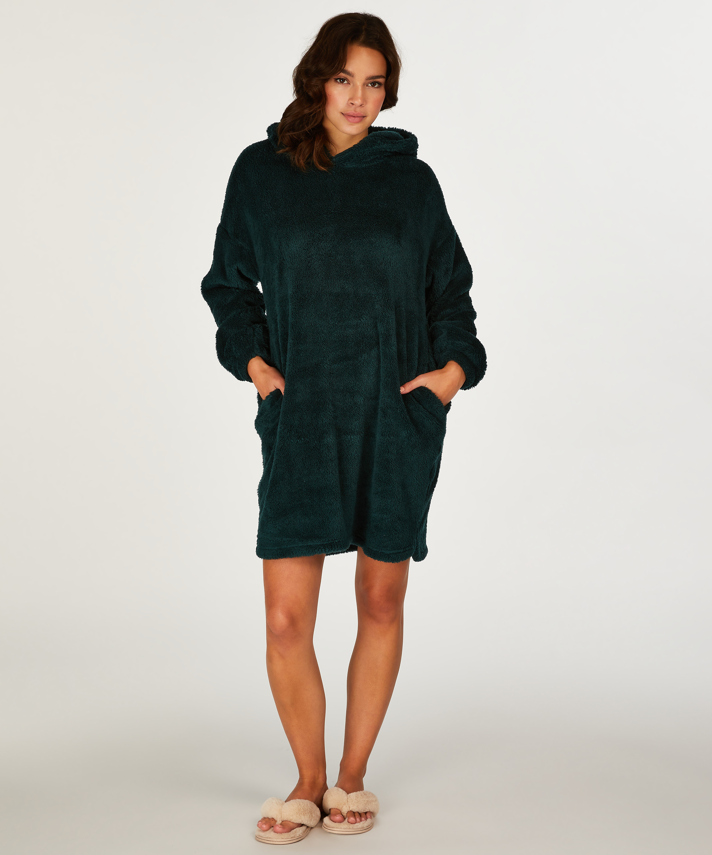 Kleid aus Snuggle Fleece Lounge, gr&uuml;n, main