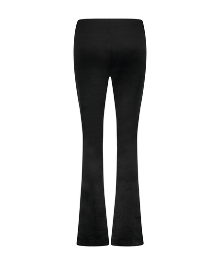 Flared Velours Leggings, Schwarz
