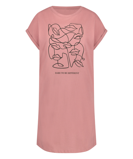 Chemise de nuit &agrave; encolure arrondie, Rose
