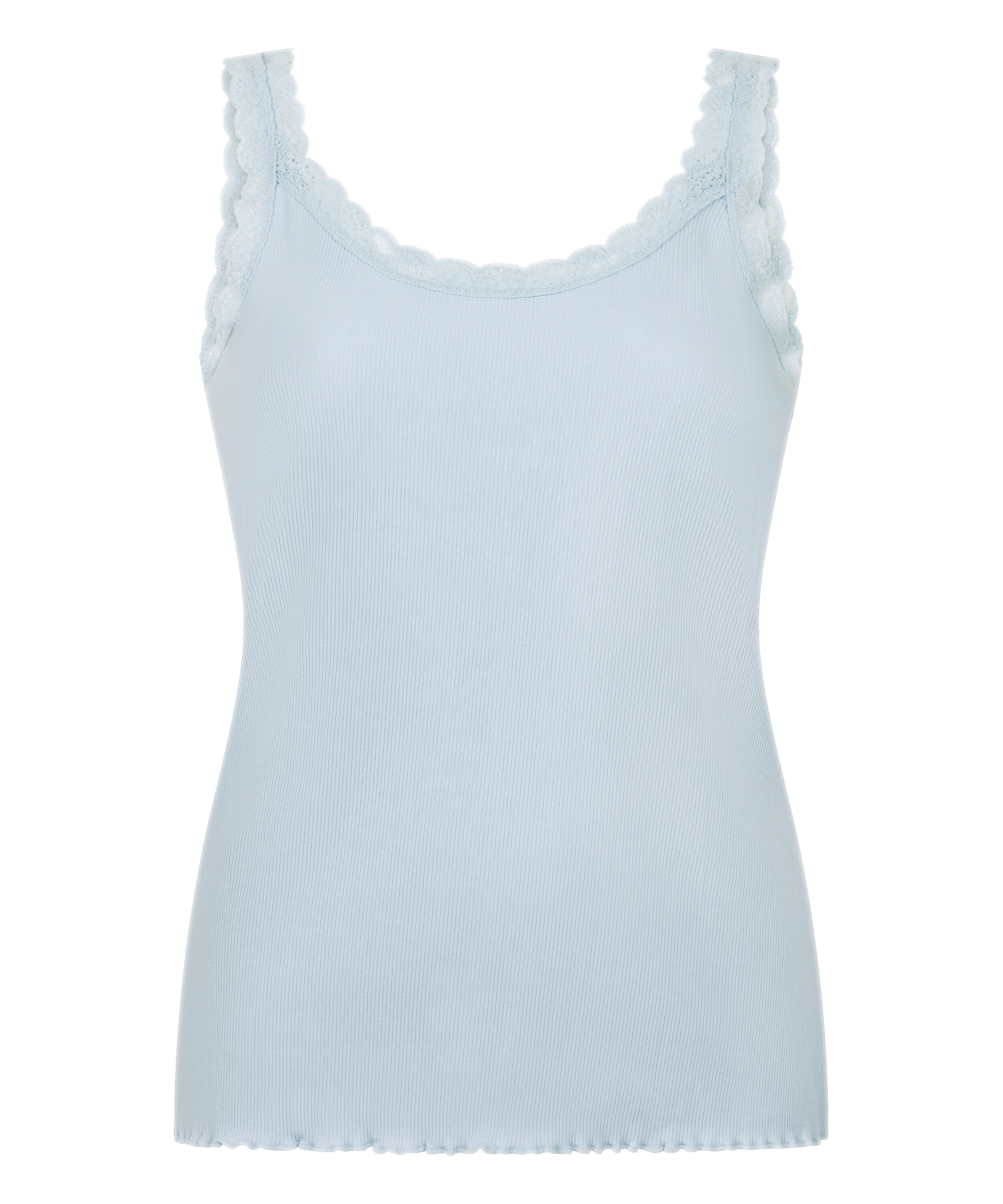Rippjersey-Top mit Spitze, Blau