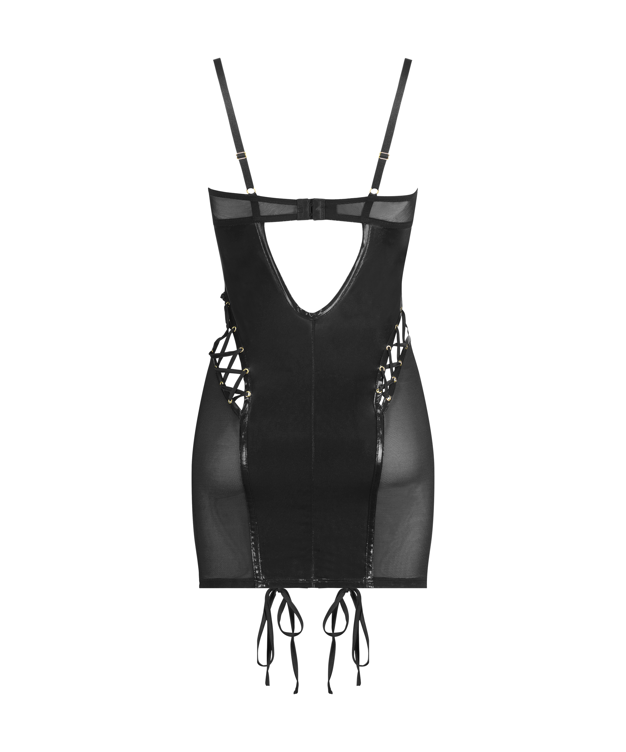 Slipdress mesh lace-up, Schwarz, main