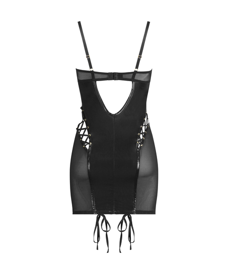 Slipdress mesh lace-up, Schwarz