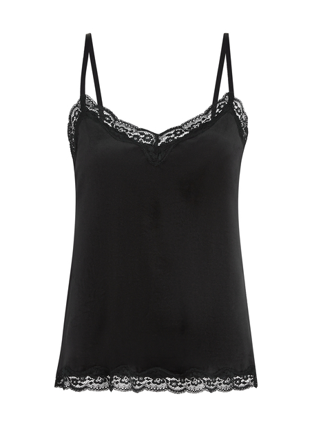 Cami Top Velours Lace, Schwarz