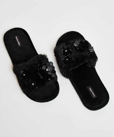 Slippers Floral, Schwarz