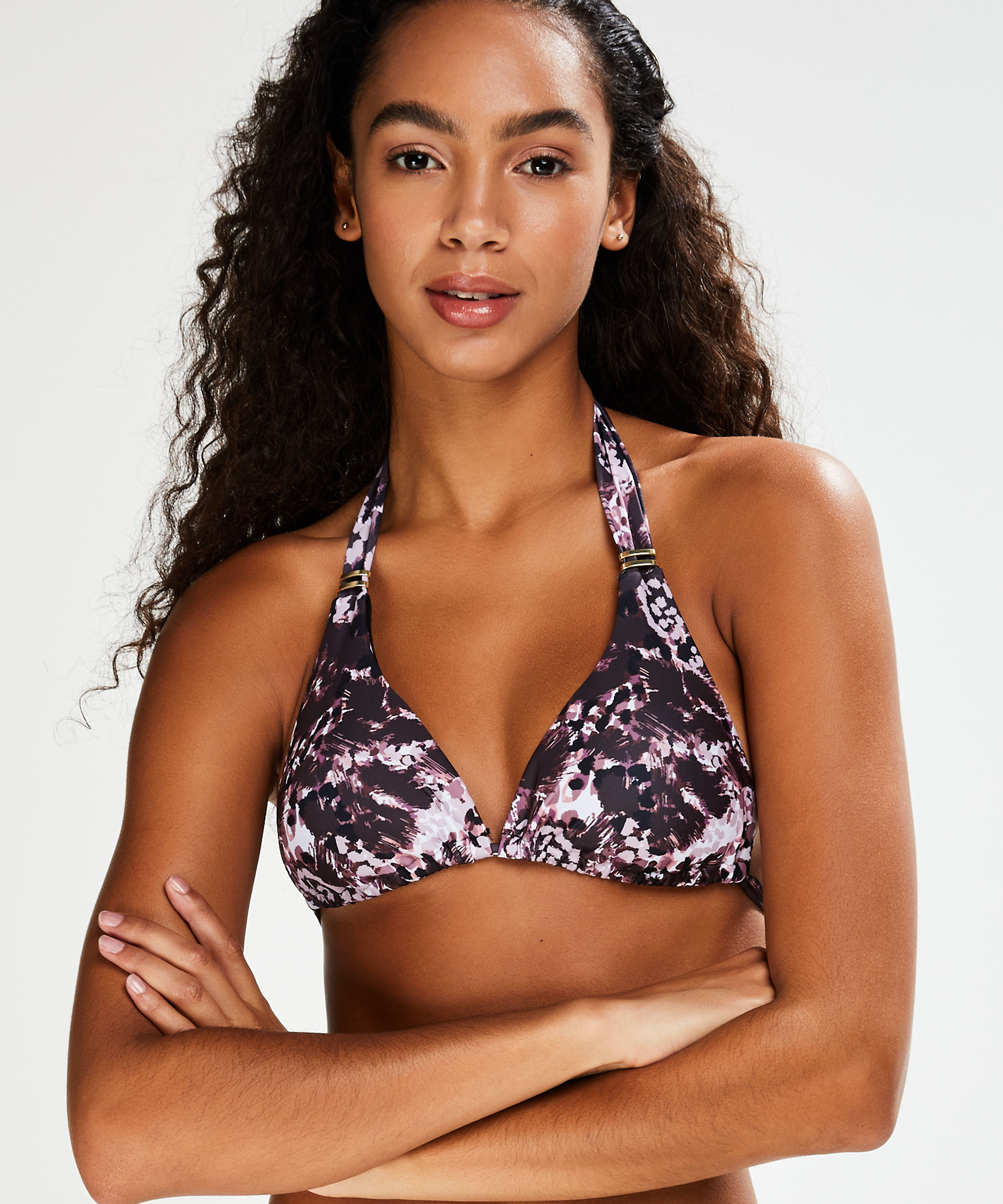 Triangel-Bikinitop mit Animal Print, Schwarz, main