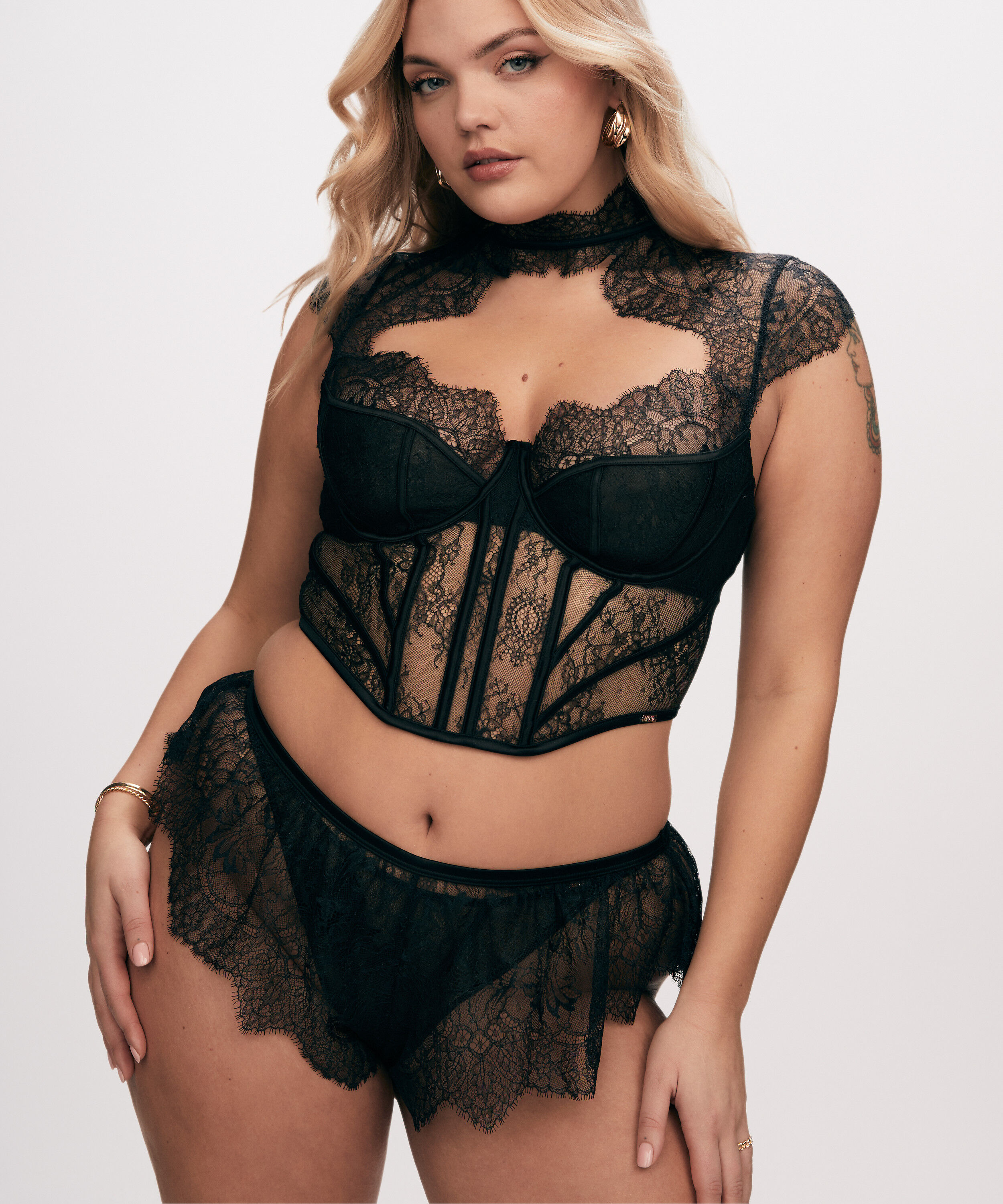 Haut tiss&eacute; Lace Camille, Noir