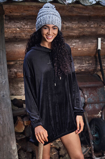 Hunkemöller Bademantel-Kleid aus Velours Schwarz