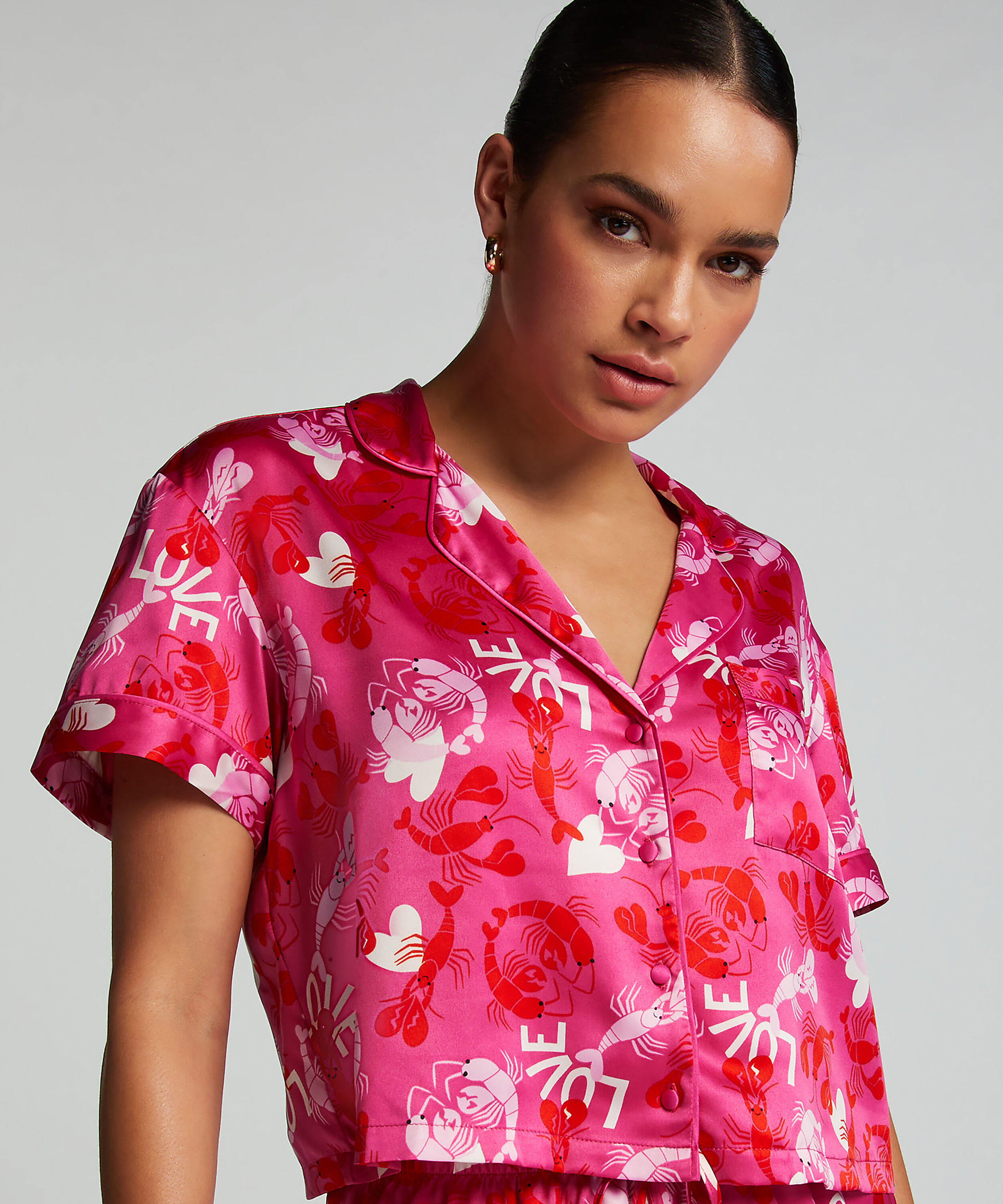 Kurzärmelige Satin-Jacke, Rose