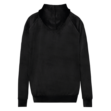 Langarm-Pyjamatop Velours, Schwarz