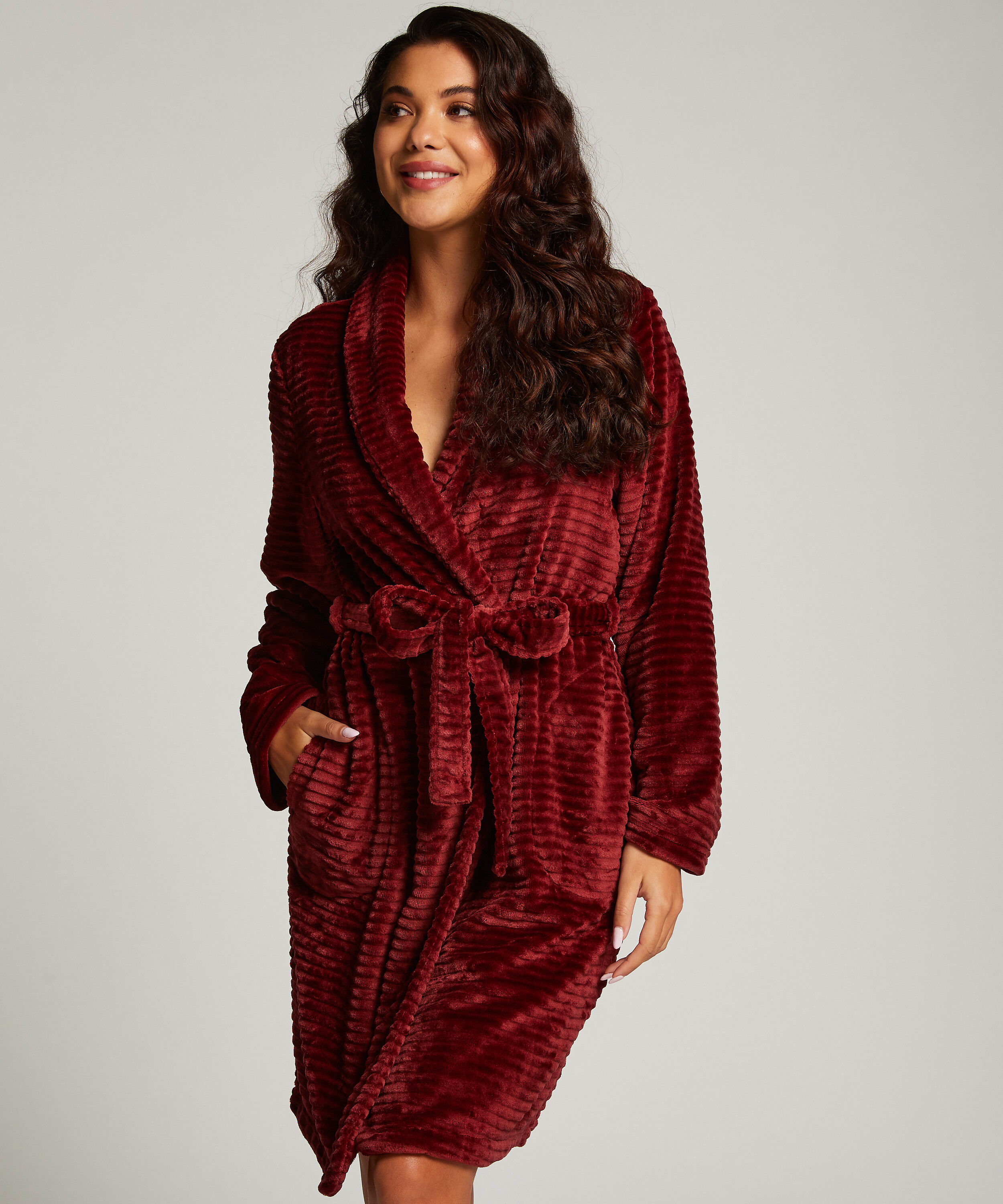 Kurzer Bademantel Fleece Rip, Braun