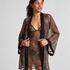Leopard Mesh-Kimono, Schwarz
