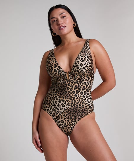 Maillot de bain sclulpant Luxe Animalia, Marron