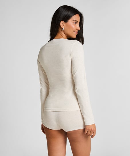 Haut à manches longues en coton doux, Beige
