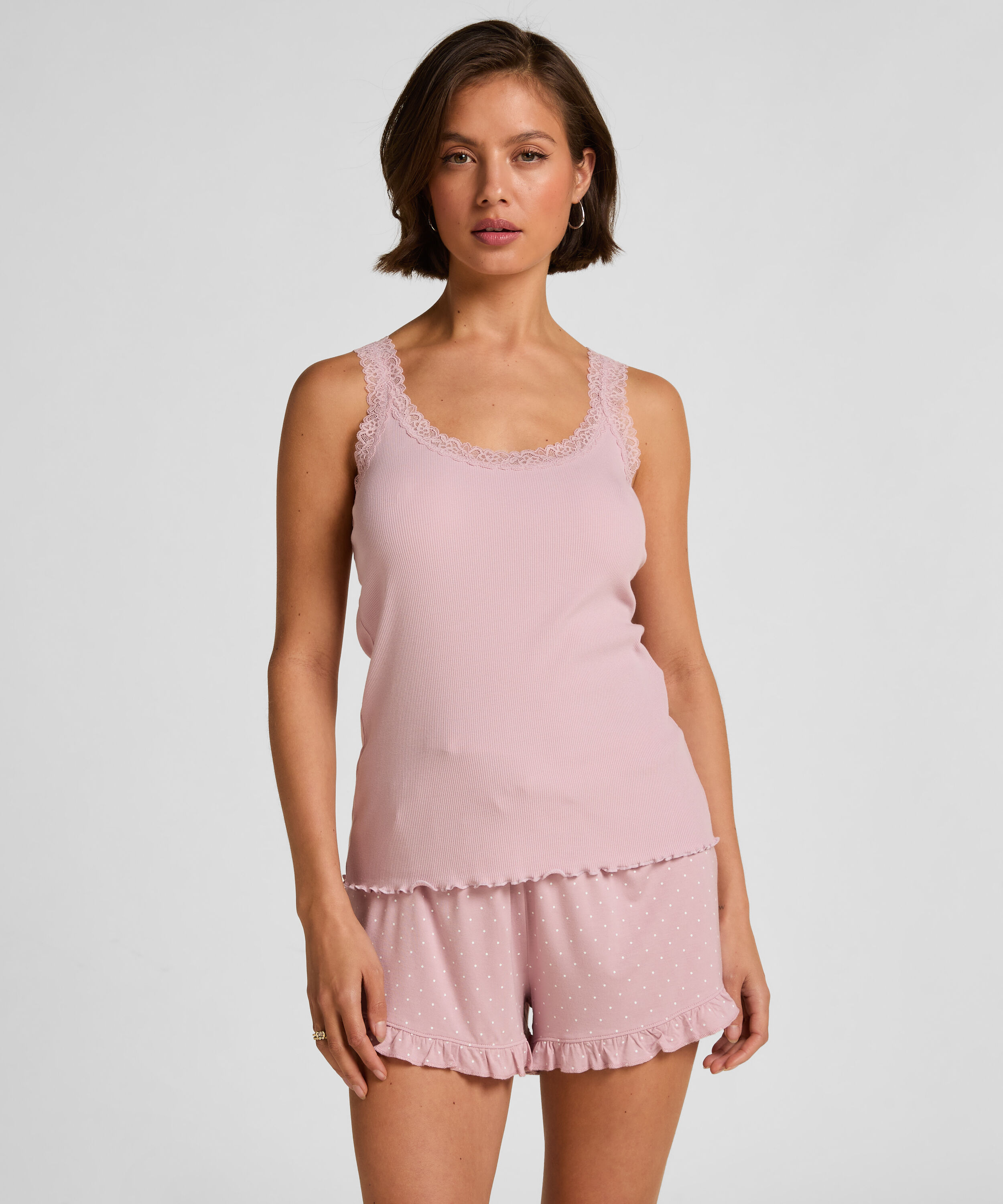 Jersey-Shorts mit Rüschen, Rose