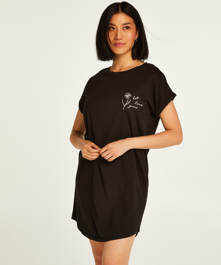 Chemise de nuit col rond, Noir