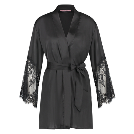 Kimono Lace Satin, Schwarz