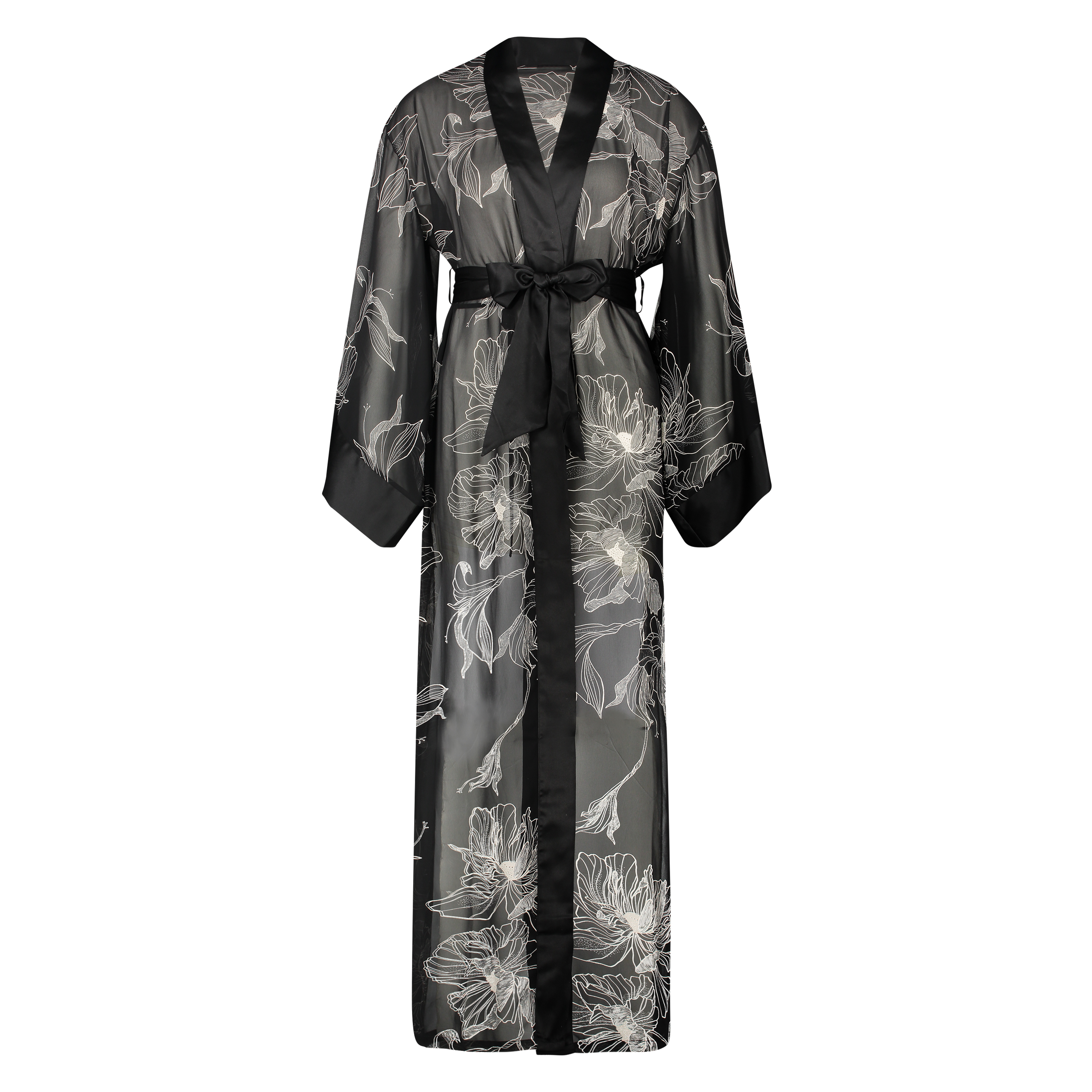 Kimono langer Chiffon-Lotus, Schwarz, main