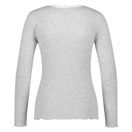 Langarm-Top, gerippt R-neck, Grau