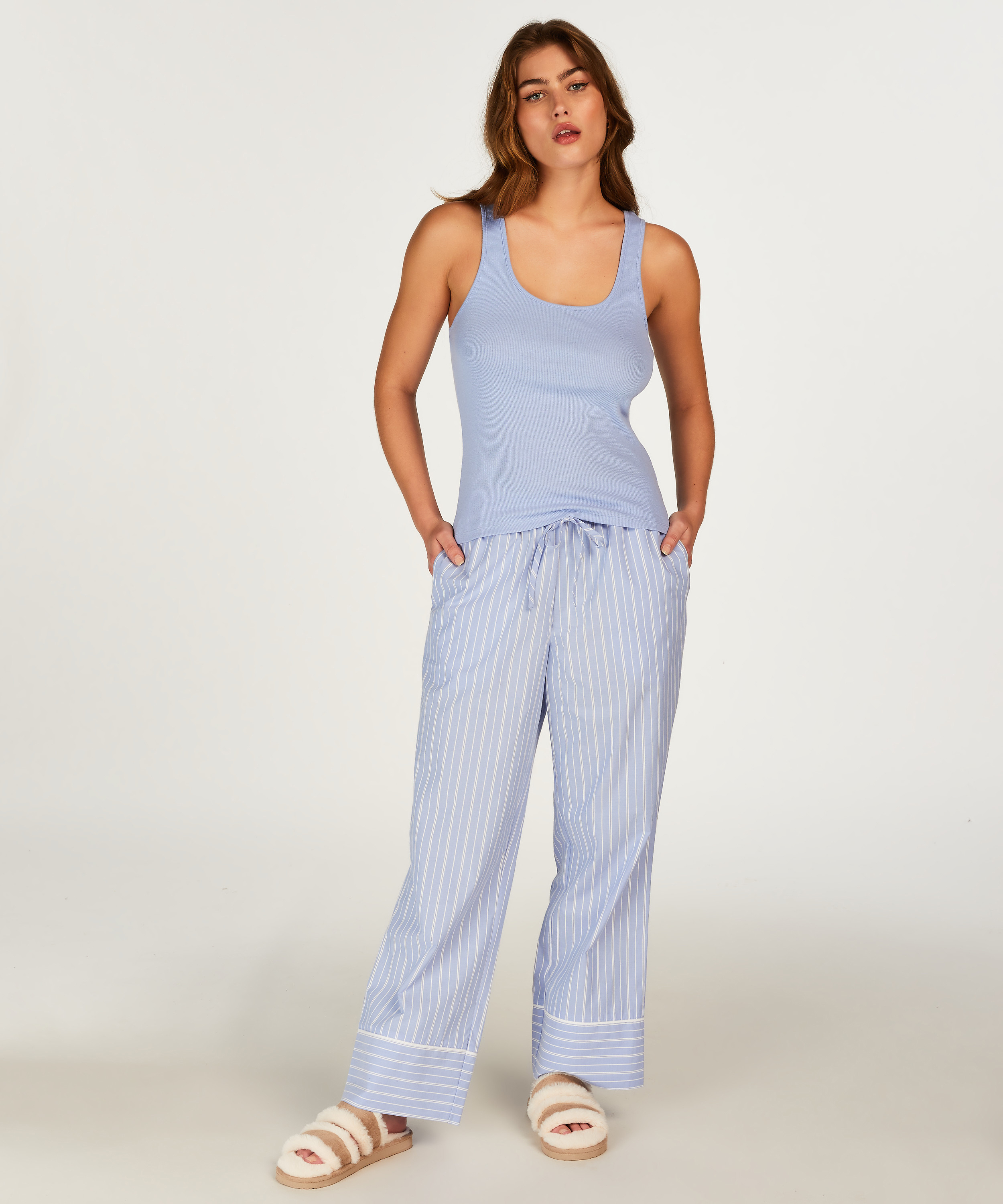 Pyjamahose Baumwolle, Blau, main
