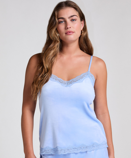 Camisole velours Dentelle, Bleu
