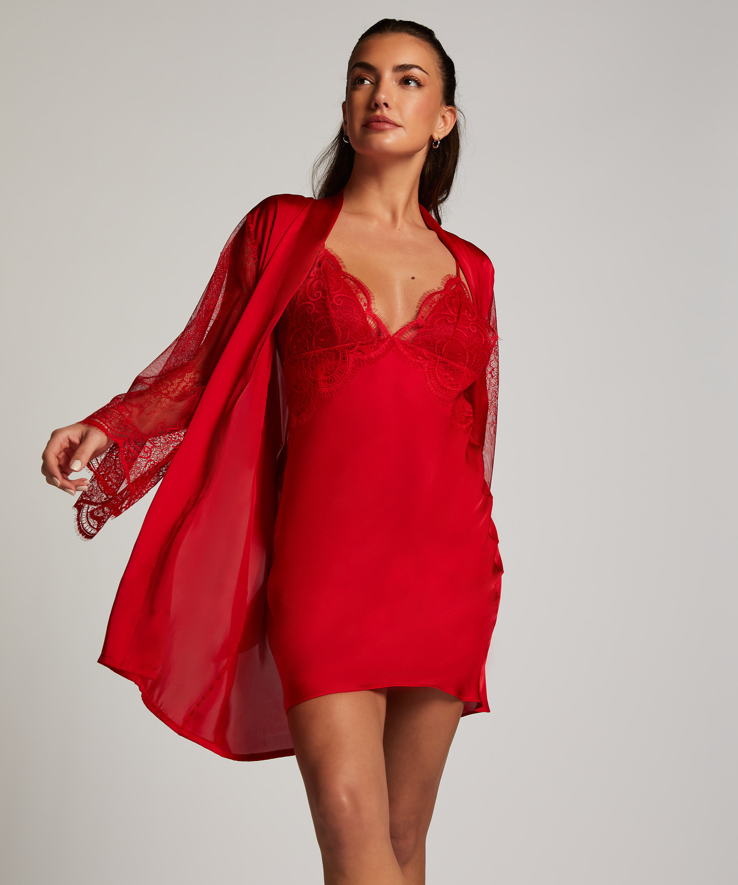 Kimono Satin und Spitze, Rot, main
