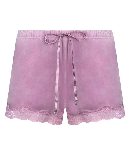 Shorts aus Velours mit Spitze, Lila