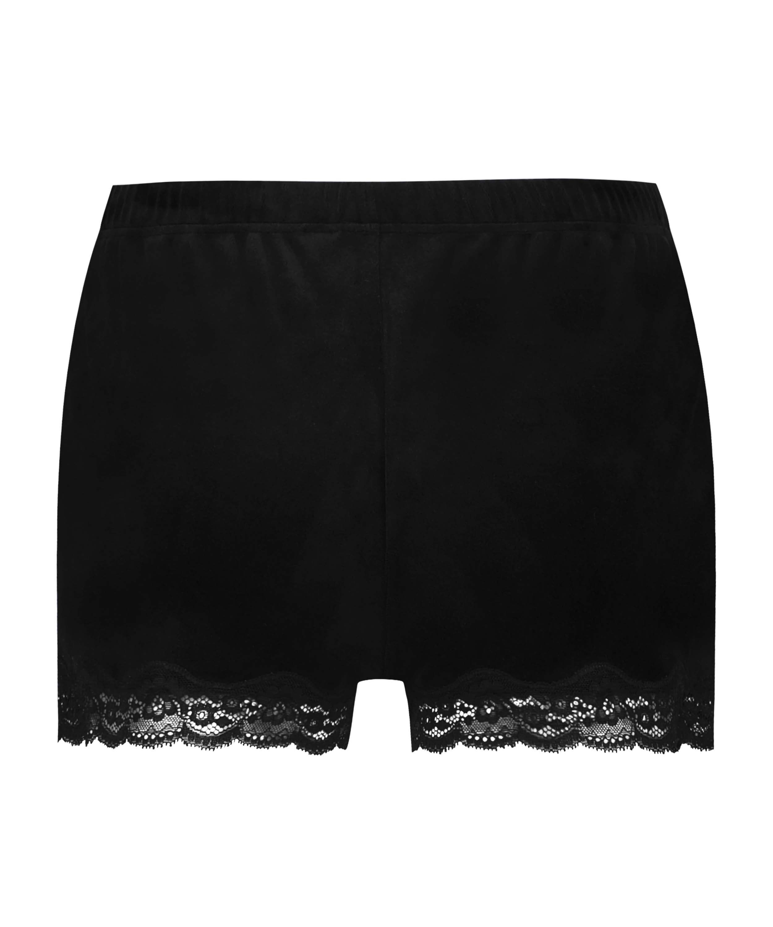 Shorts aus Velours mit Spitze, Schwarz, main