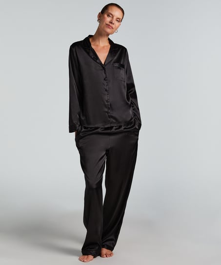 Langarmjacke Satin, Schwarz