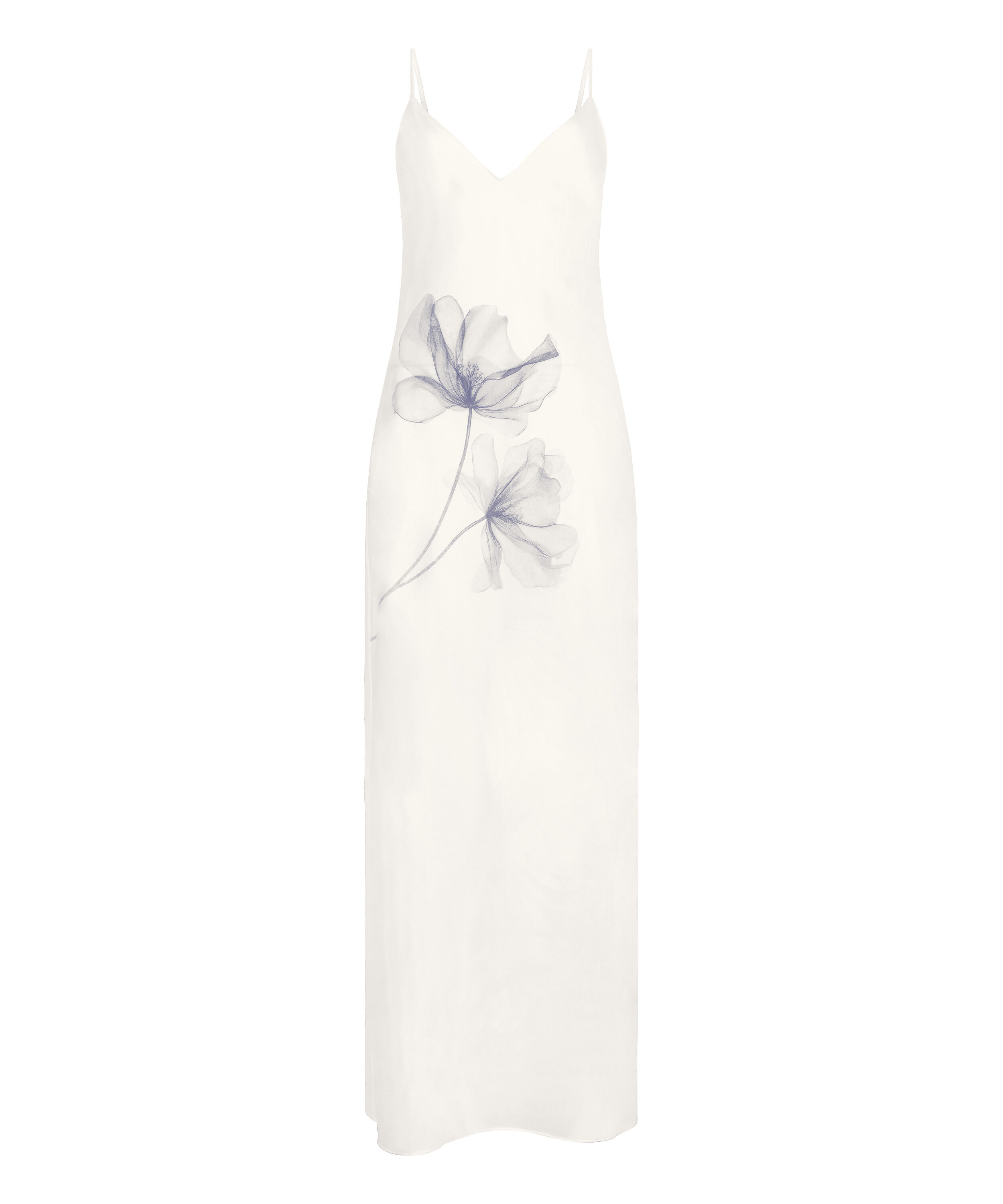 Slipdress Lang Satin Floral, Wei&szlig;