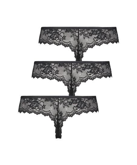 3er-Pack unsichtbare Tanga, Schwarz