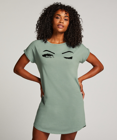 Chemise de nuit col rond, Bleu