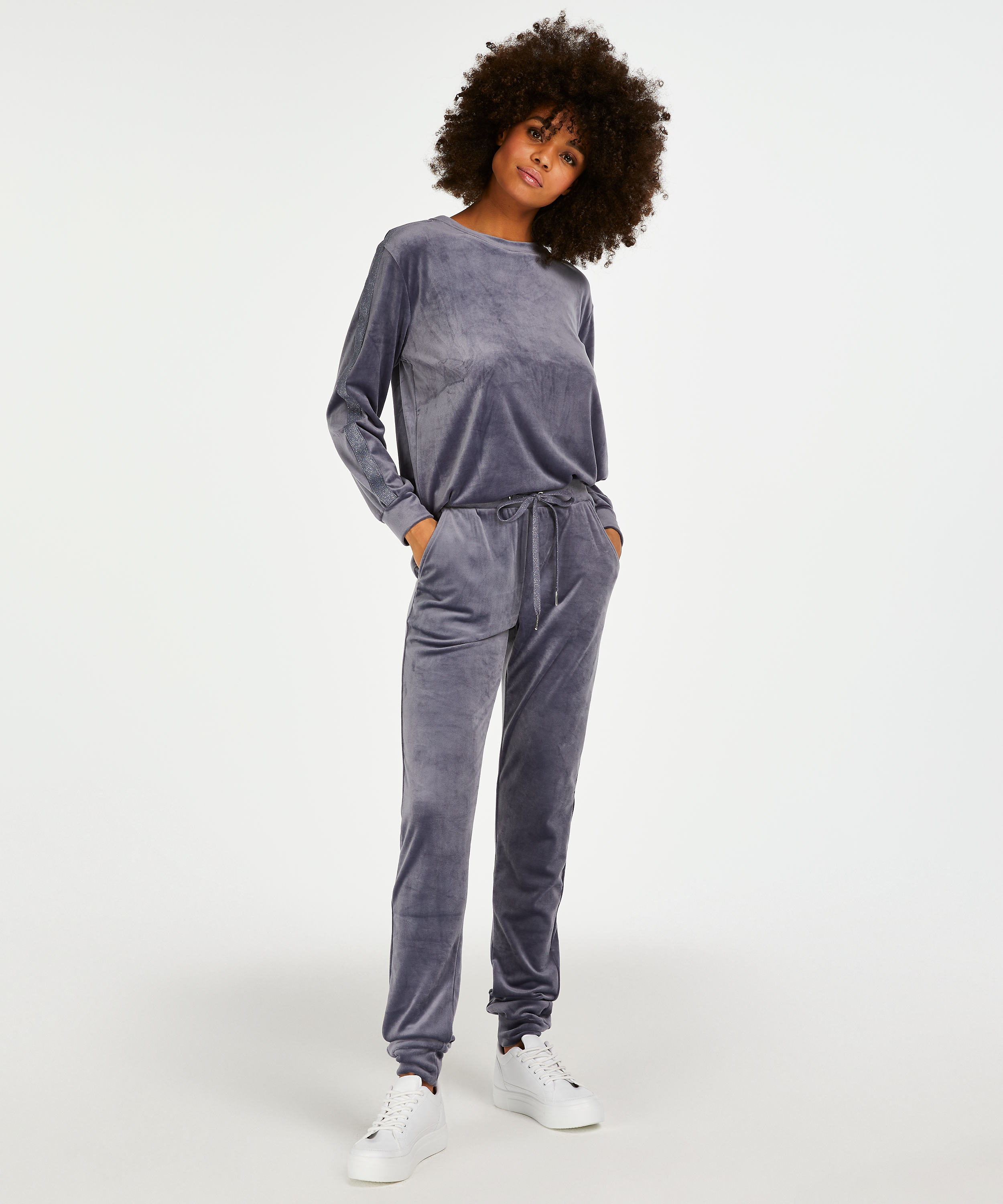 Pantalon de jogging Velours Lurex, Gris, main