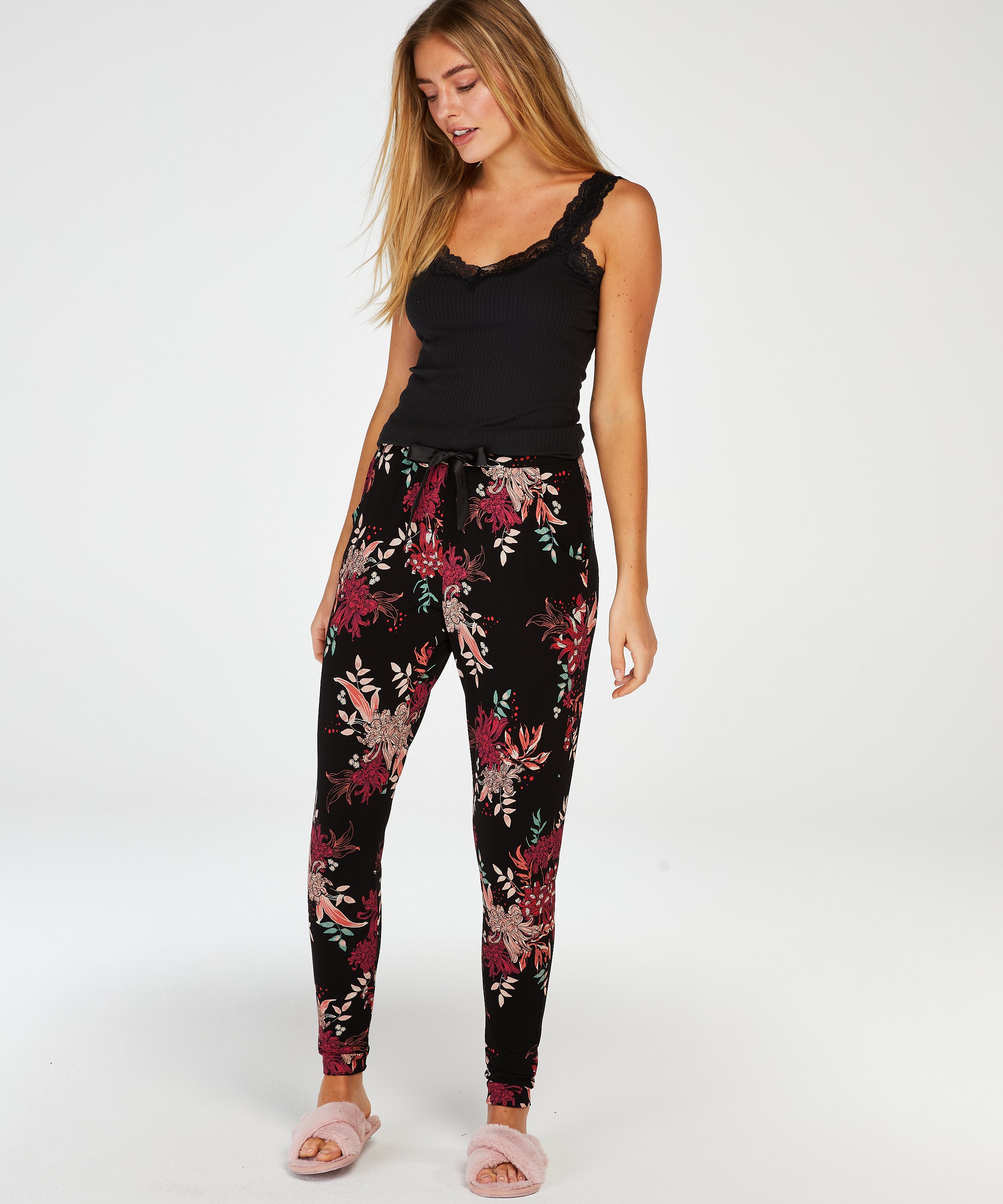 Rib Cami-Top Lace, Schwarz, main