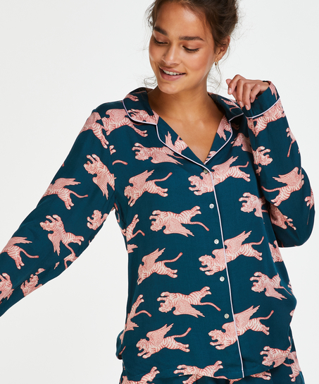 Veste de pyjama manches longues Woven, Bleu