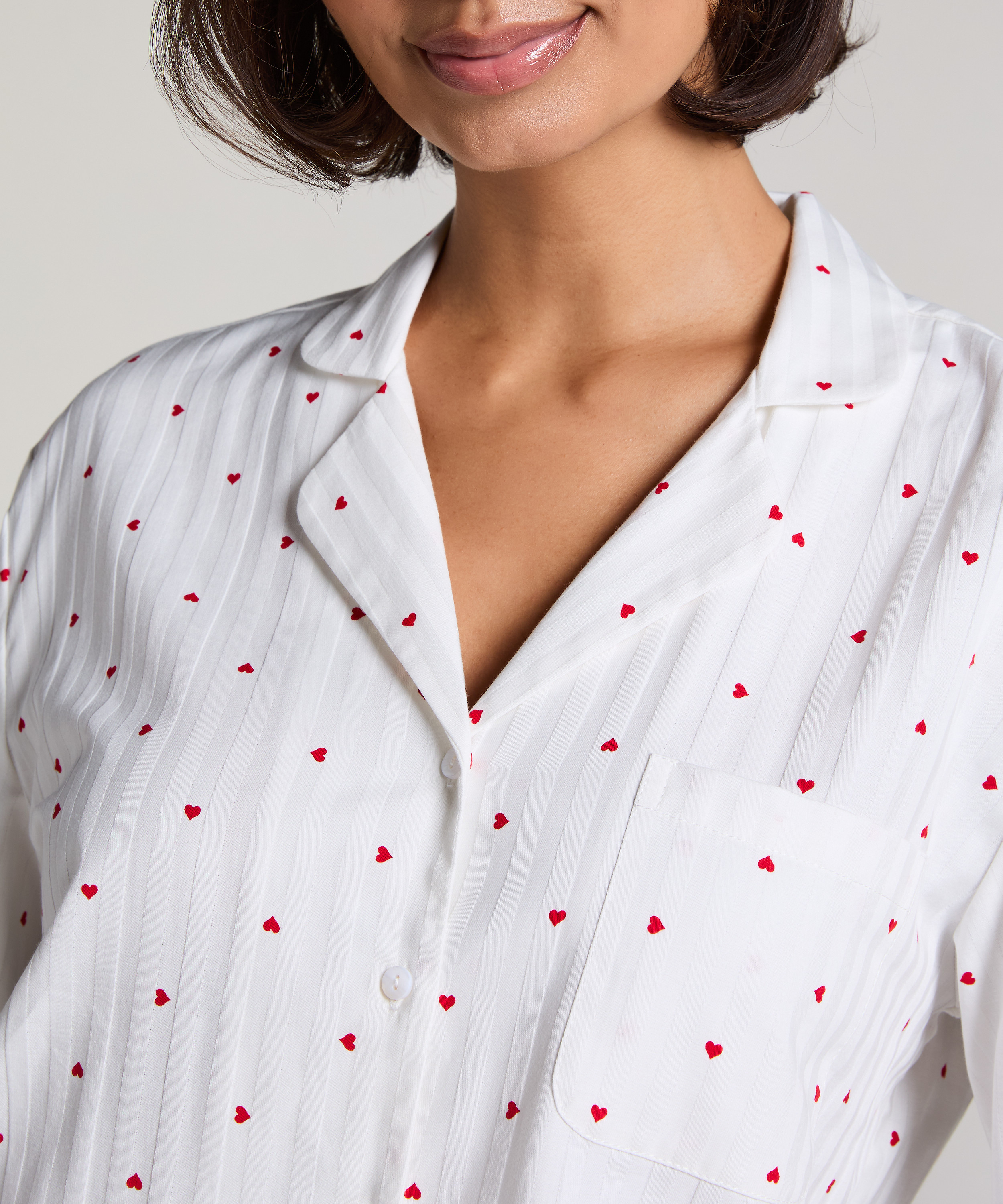 Haut de Pyjama Jacquard Manches Longues, Blanc, main