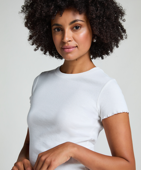 Kurzarm-Baumwollshirt, Weiß