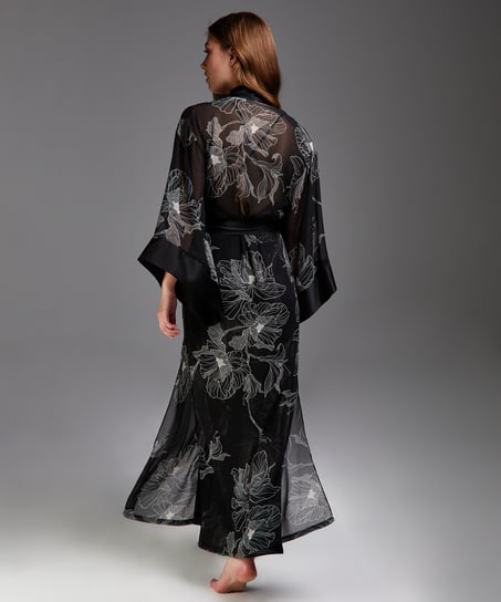 Kimono langer Chiffon-Lotus, Schwarz