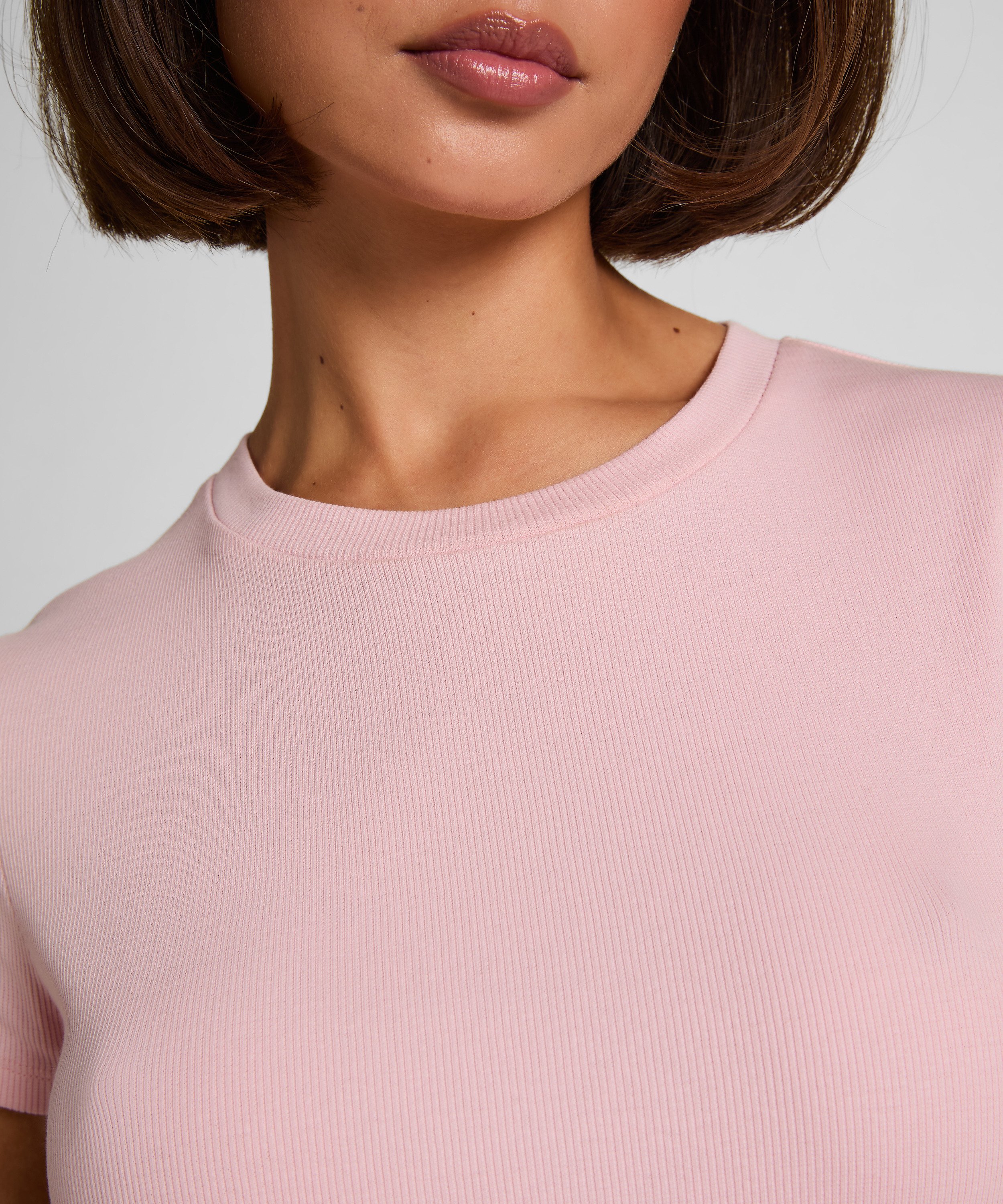Haut de pyjama manches courtes rib crew neck, Rose, main