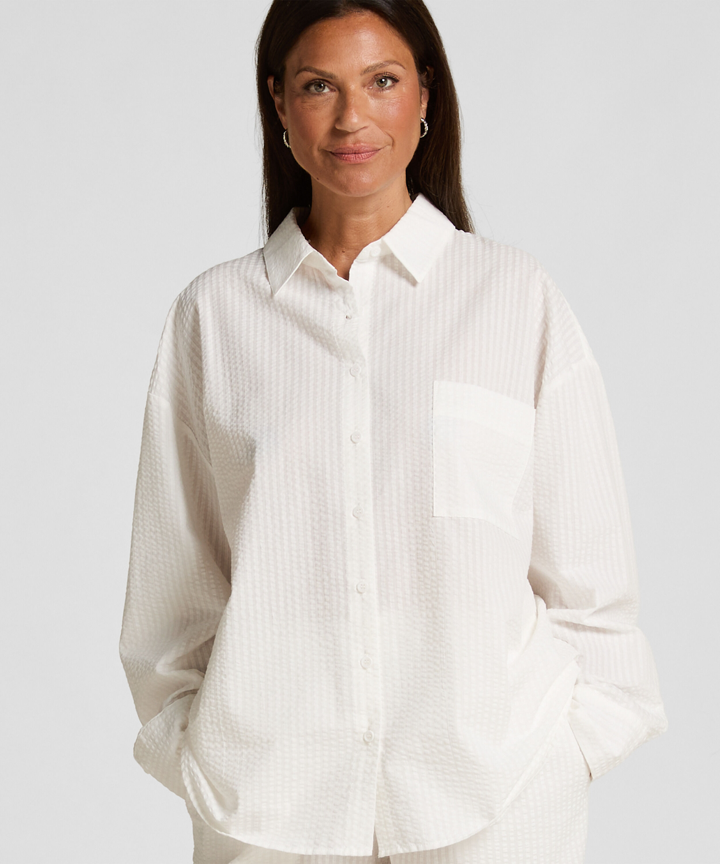Top de pyjama Coton Seersucker, Blanc