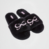 Fake Fur Slippers Bow, Schwarz
