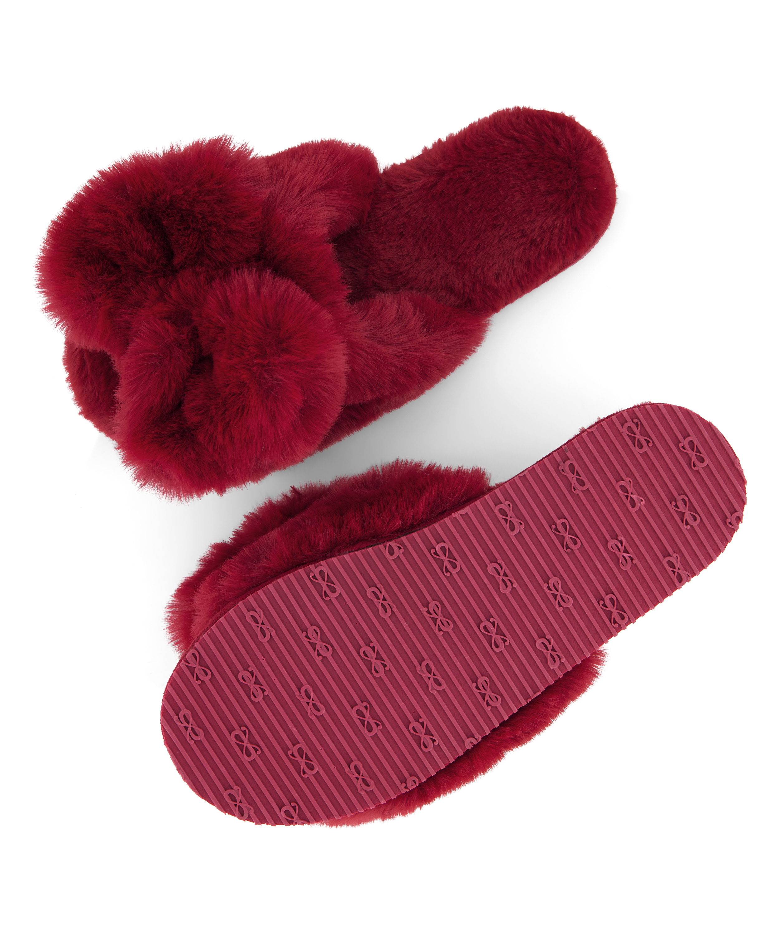 Chaussons Bow Fake Fur, Rouge, main