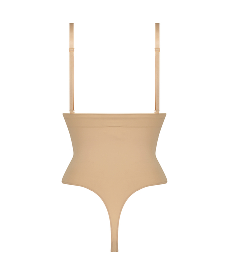 Nahtloser betonender korrigierender String mit hoher Taille, Beige