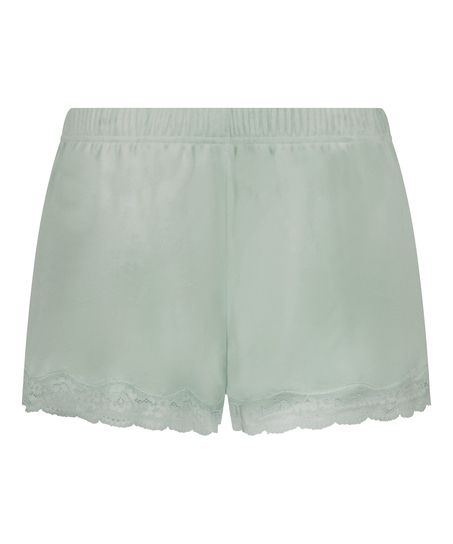 Short en velours &agrave; dentelle, Vert