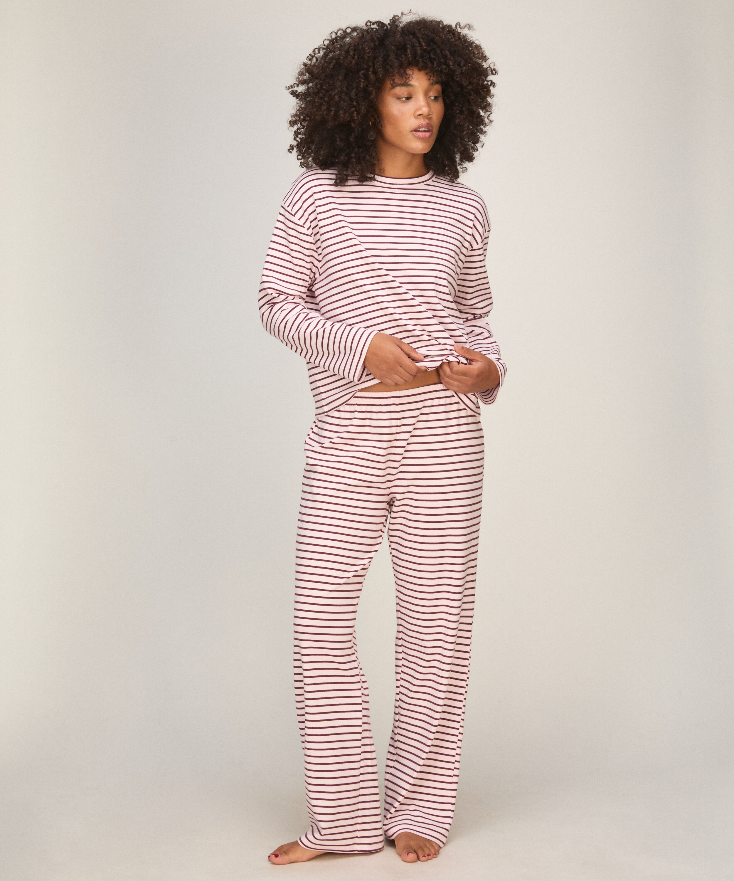Gestreepte Pyjama Langarm, Rose Gestreepte Pyjama Langarm, Rose