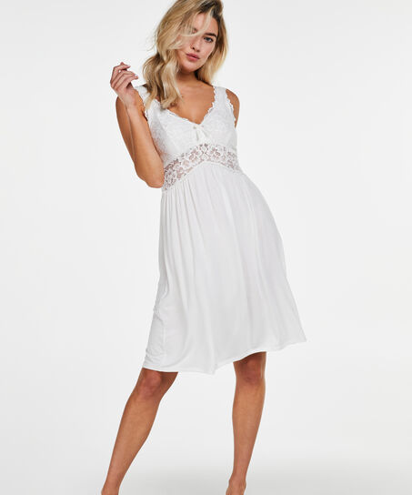 Slipdress Modal Lace mit Spitze, Wei&szlig;
