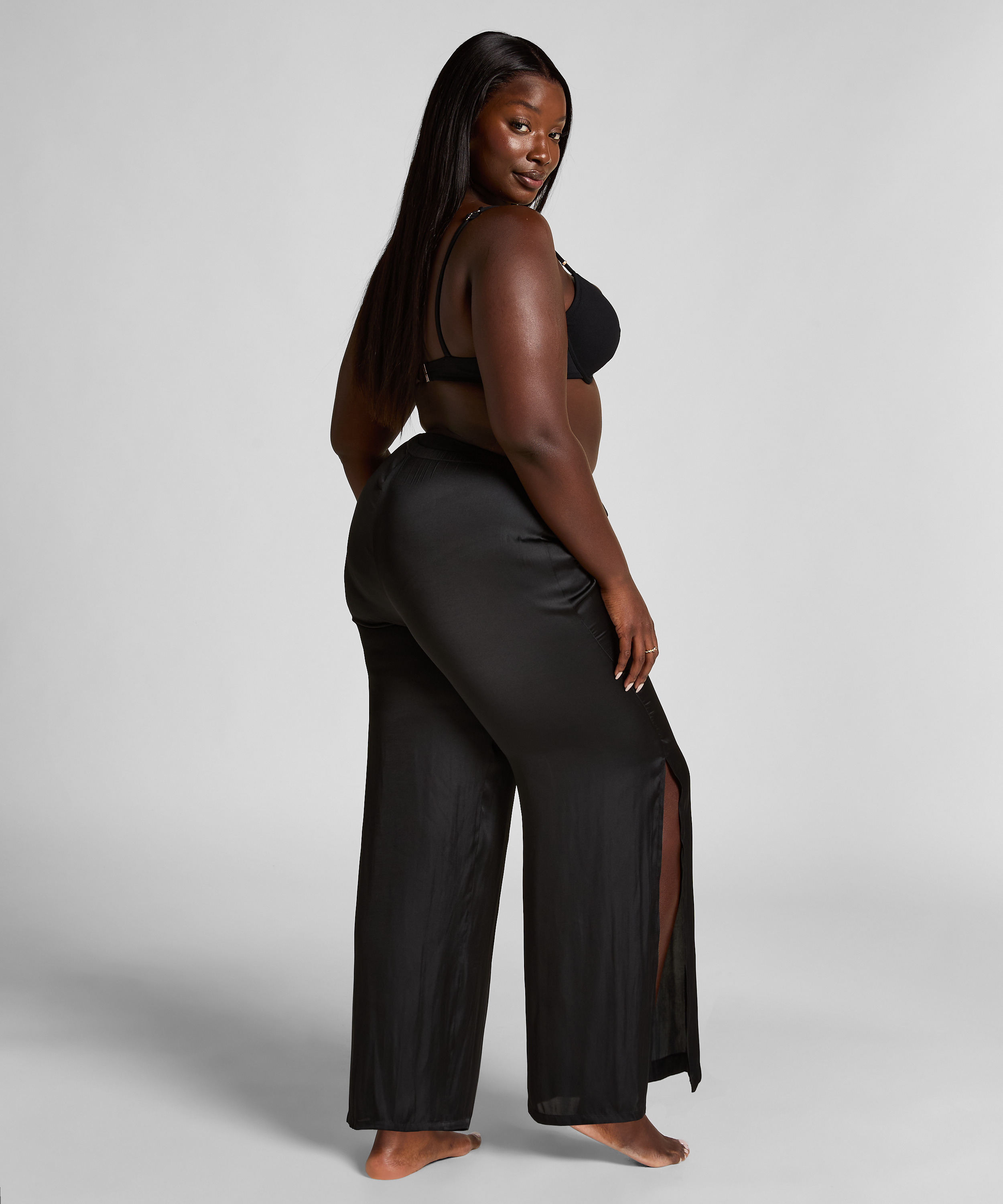 Satin-Strandhose, Schwarz, main