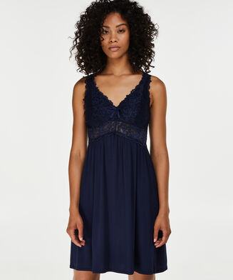 Slipdress Modal Lace mit Spitze, Blau