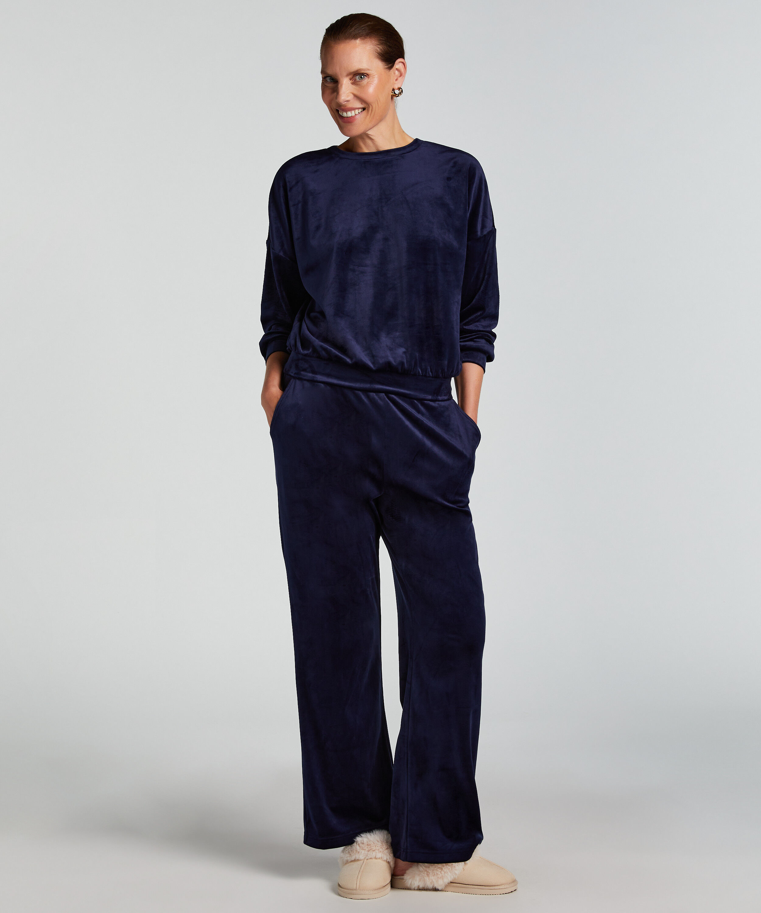 Pyjamahose aus Samt, Blau