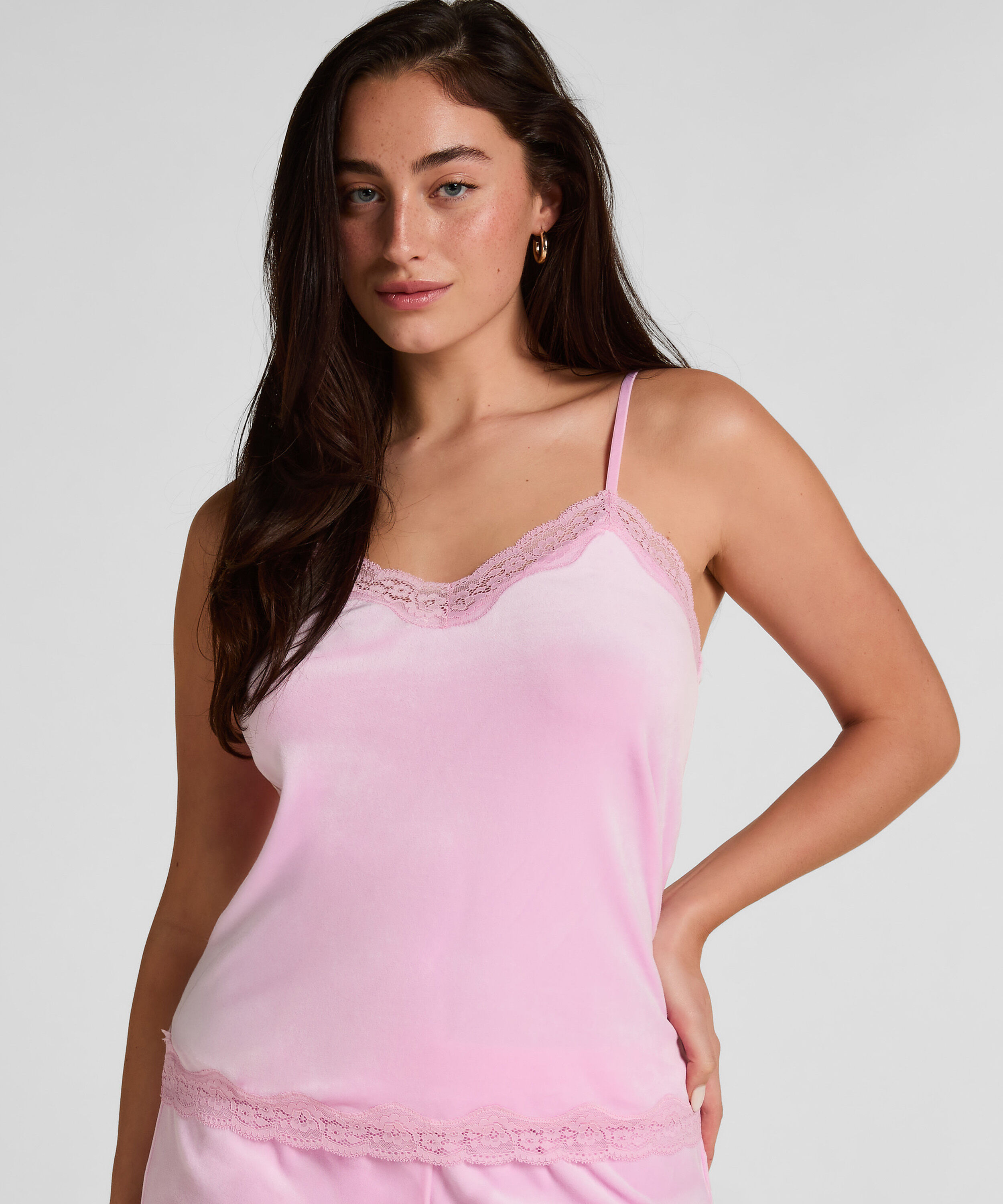 Cami Top Velours Lace, Rose